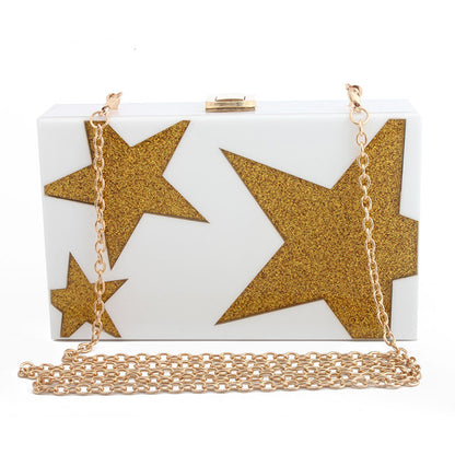 Five-Pointed Star Sequin Evening Clutch Bag - Acrylic Hard Case Handbag