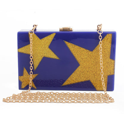 Five-Pointed Star Sequin Evening Clutch Bag - Acrylic Hard Case Handbag