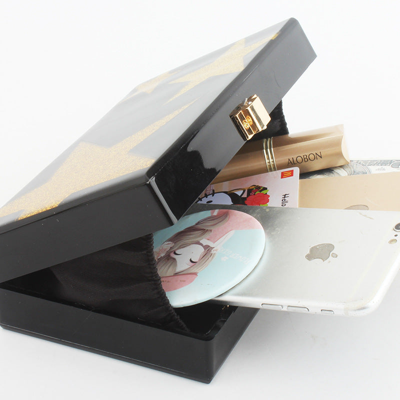 Five-Pointed Star Sequin Evening Clutch Bag - Acrylic Hard Case Handbag