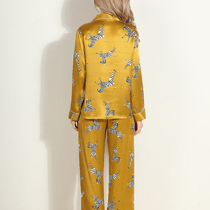 Premium Mulberry Silk Pajama Set - Elegant Printed Loungewear