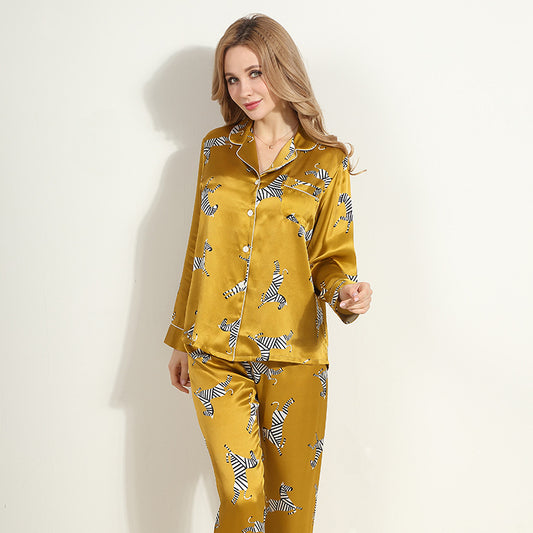 Premium Mulberry Silk Pajama Set - Elegant Printed Loungewear