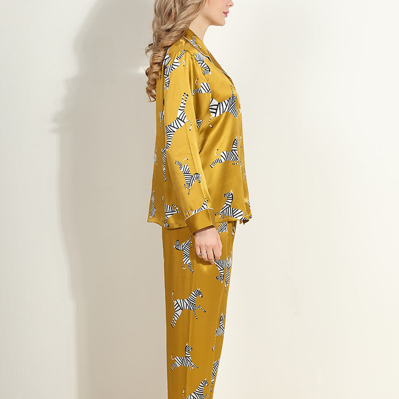 Premium Mulberry Silk Pajama Set - Elegant Printed Loungewear