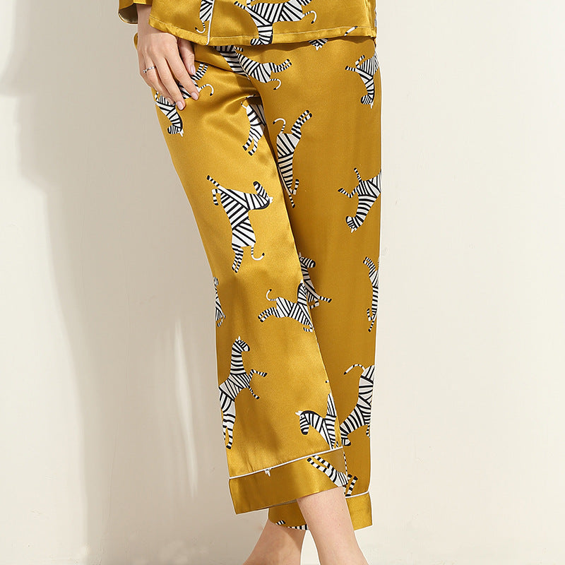 Premium Mulberry Silk Pajama Set - Elegant Printed Loungewear