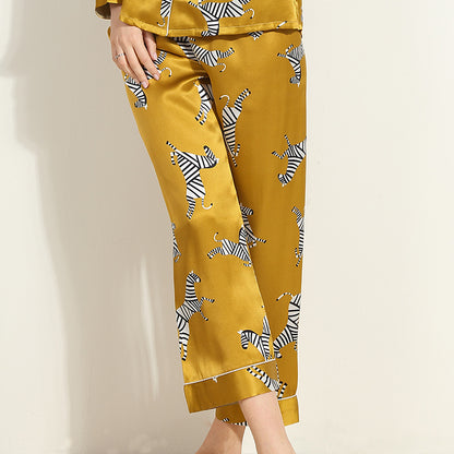 Premium Mulberry Silk Pajama Set - Elegant Printed Loungewear