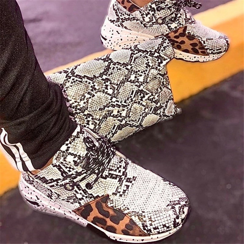 Women's Ankle Strap Flat Sneakers | Faux PU Upper | Round Toe | Snakeskin & Leopard Print | Sizes 35–43