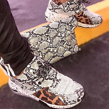 Women's Ankle Strap Flat Sneakers | Faux PU Upper | Round Toe | Snakeskin & Leopard Print | Sizes 35–43