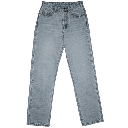 High-Waist Vintage Denim Trousers - Washed Straight-Leg Jeans
