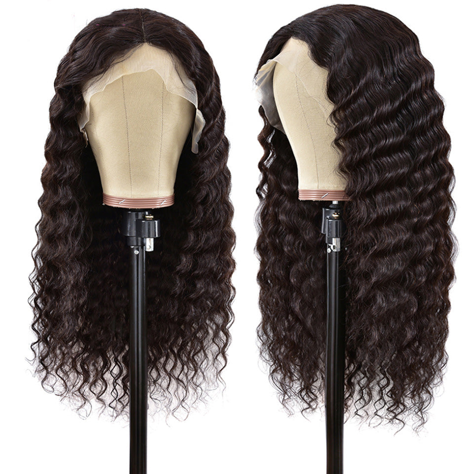 T-Part Lace Human Hair Wig - Half Hand-Woven Real Hair with Long Bangs