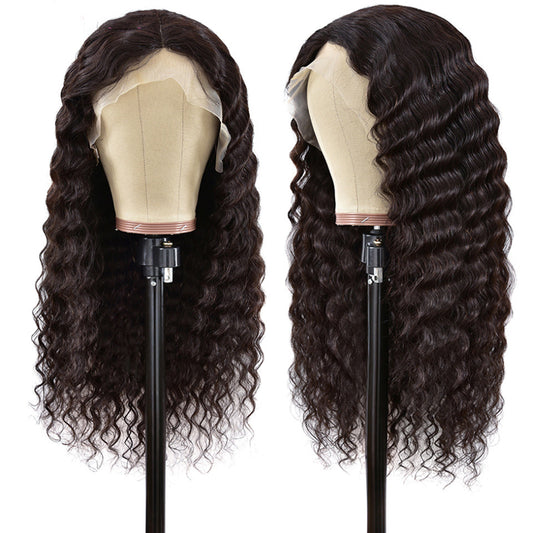 T-Part Lace Human Hair Wig - Half Hand-Woven Real Hair with Long Bangs