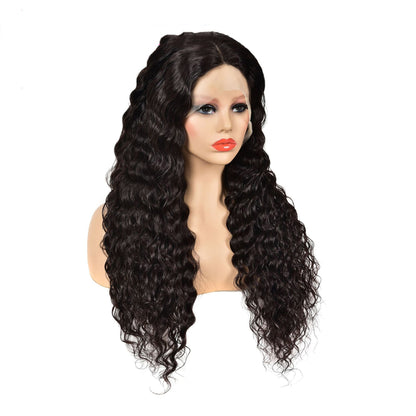 T-Part Lace Human Hair Wig - Half Hand-Woven Real Hair with Long Bangs