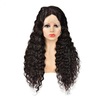 T-Part Lace Human Hair Wig - Half Hand-Woven Real Hair with Long Bangs