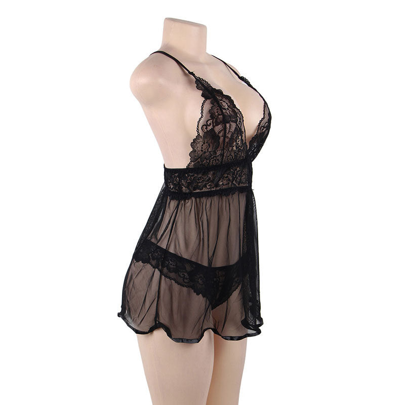 Women's Lace Nightdress Set - Oversized Sling Style with Matching Panty