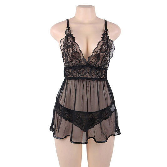Women's Lace Nightdress Set - Oversized Sling Style with Matching Panty