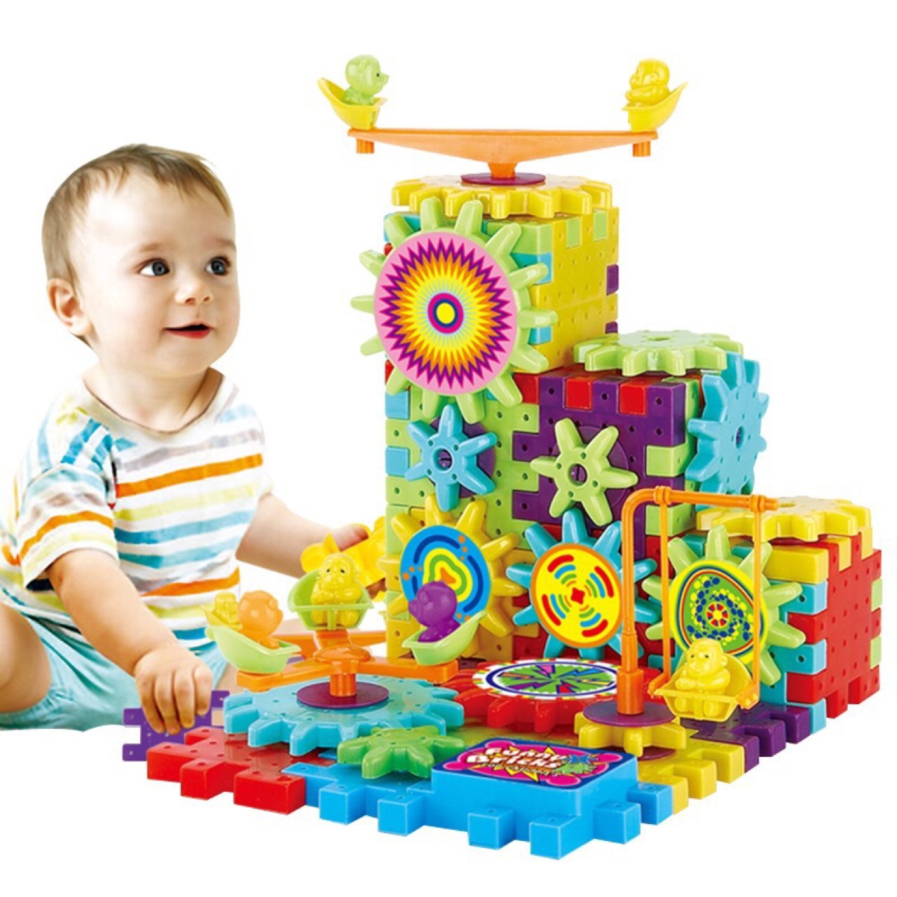 Electric Gears 3D Model Building Kit – 82-Piece Plastic Brick Block Set for Kids