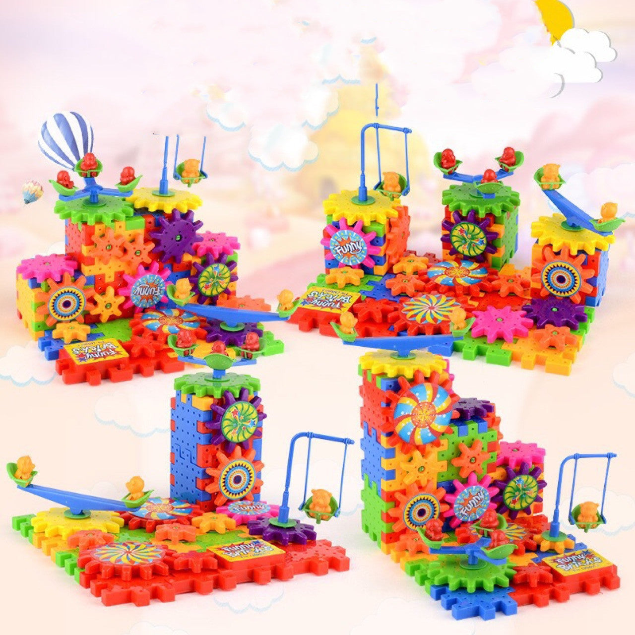 Electric Gears 3D Model Building Kit – 82-Piece Plastic Brick Block Set for Kids