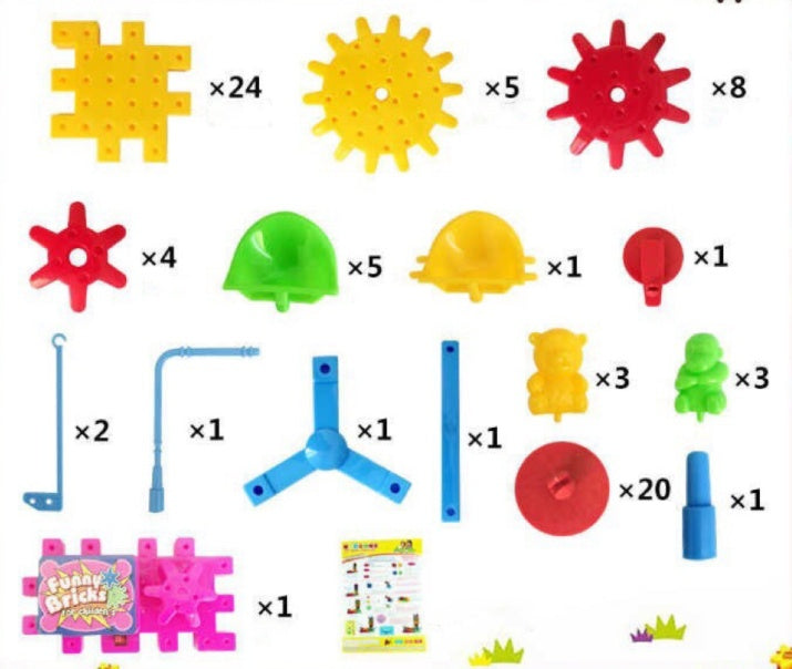 Electric Gears 3D Model Building Kit – 82-Piece Plastic Brick Block Set for Kids