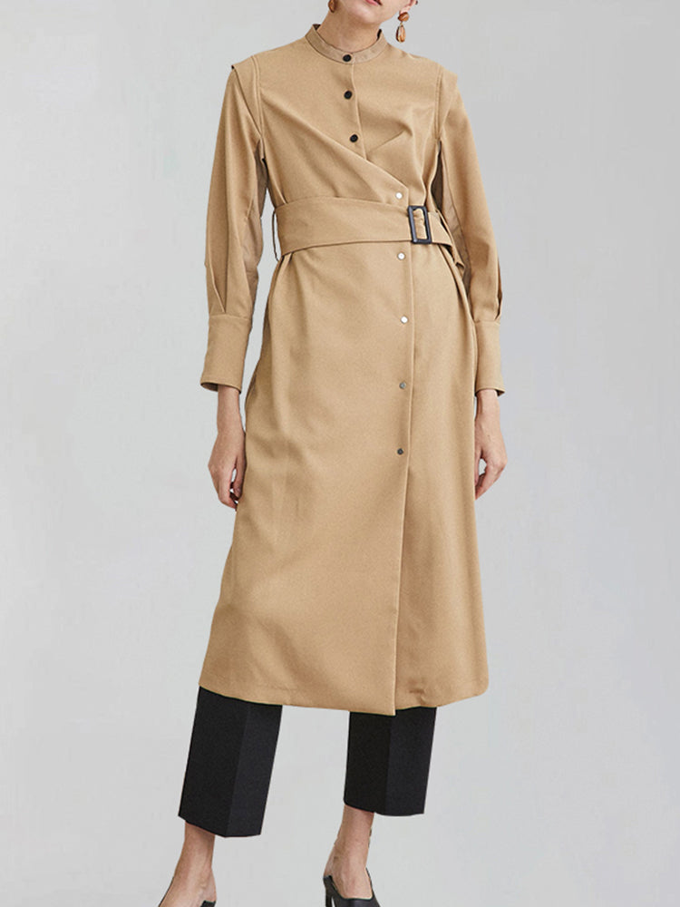 Women's Stand Collar Midi Dress - Long Sleeve Bow Detail Dress