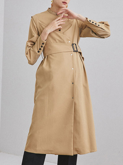 Women's Stand Collar Midi Dress - Long Sleeve Bow Detail Dress
