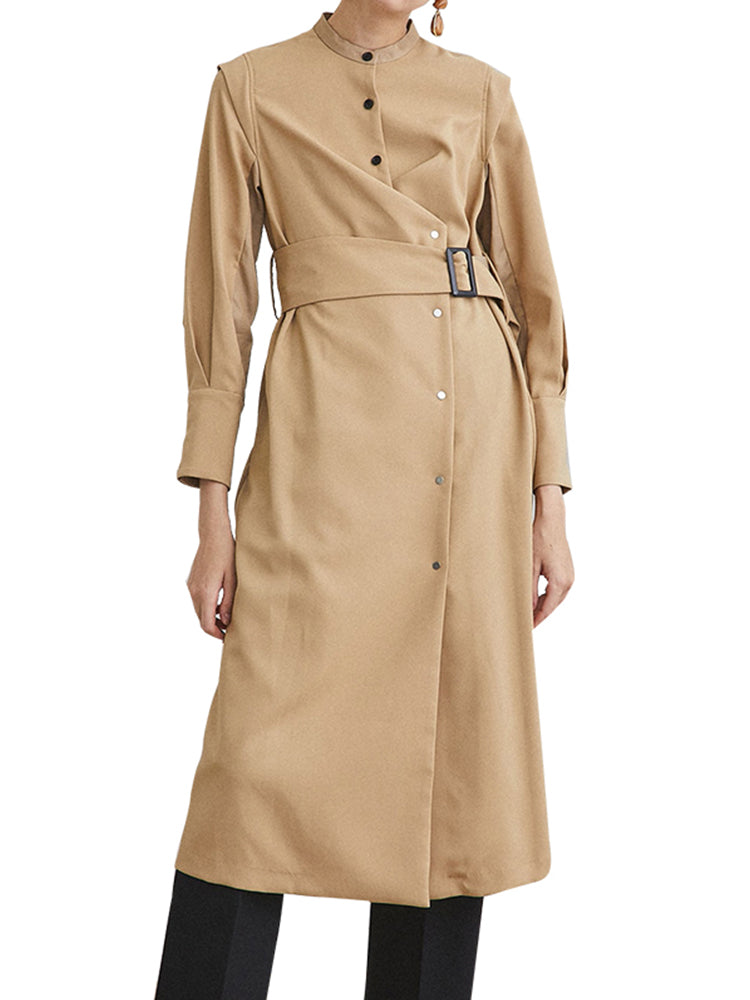 Women's Stand Collar Midi Dress - Long Sleeve Bow Detail Dress