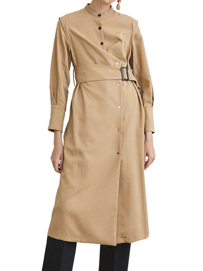 Women's Stand Collar Midi Dress - Long Sleeve Bow Detail Dress