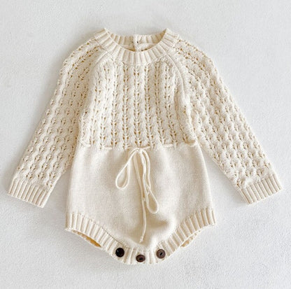 Baby Girl Knitted Long Sleeve Dress with Decorative Details