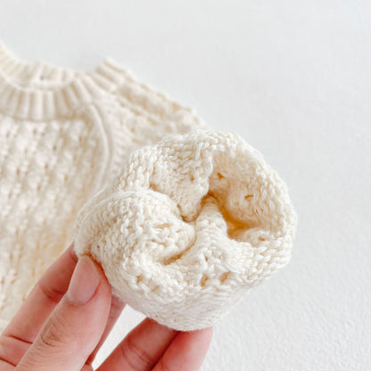 Baby Girl Knitted Long Sleeve Dress with Decorative Details