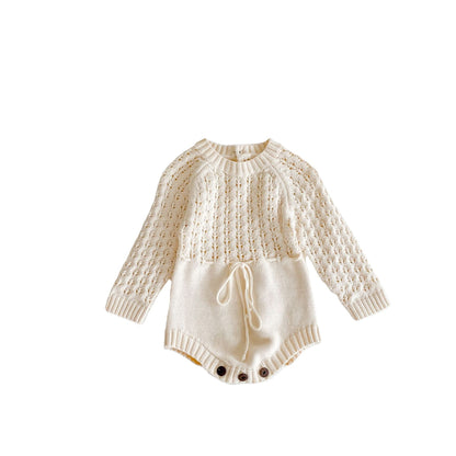 Baby Girl Knitted Long Sleeve Dress with Decorative Details