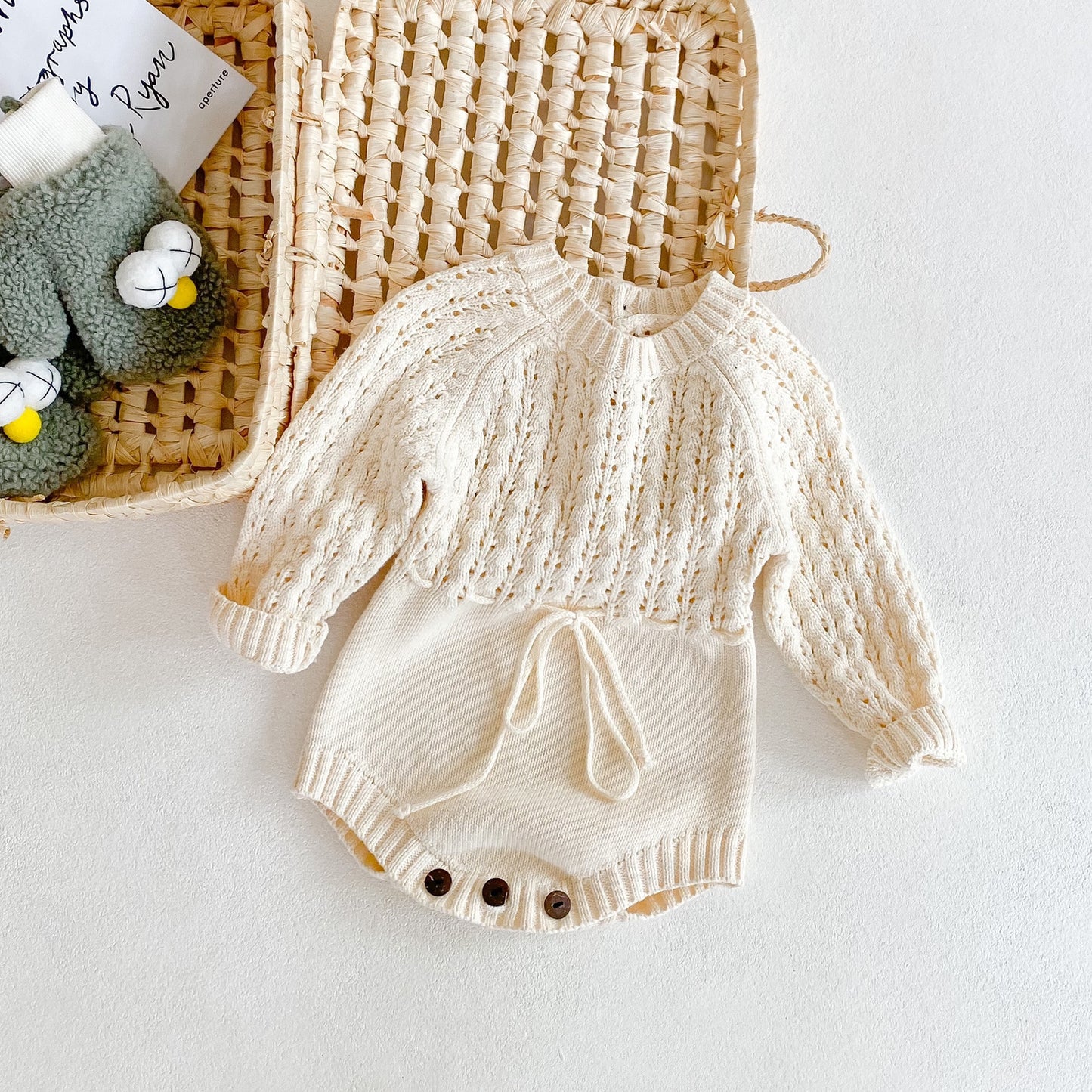 Baby Girl Knitted Long Sleeve Dress with Decorative Details