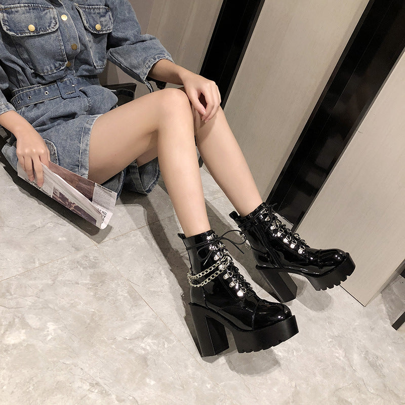 Lolita Gothic Mary Jane Platform Boots - Chunky Heel Leather Martin Boots