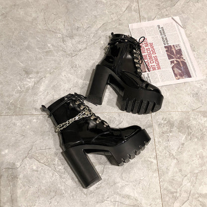 Lolita Gothic Mary Jane Platform Boots - Chunky Heel Leather Martin Boots