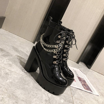 Lolita Gothic Mary Jane Platform Boots - Chunky Heel Leather Martin Boots