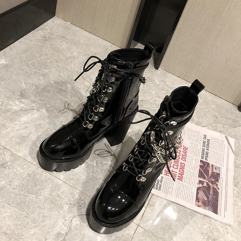 Lolita Gothic Mary Jane Platform Boots - Chunky Heel Leather Martin Boots