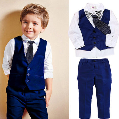 Boys Gentleman Suit Set - 4-Piece Formal Outfit with Vest and Tie