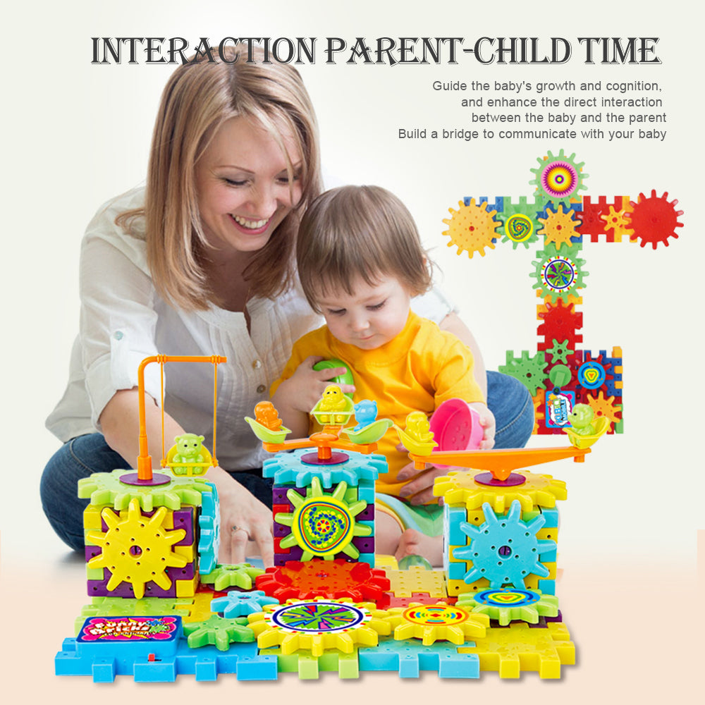 Electric Gears 3D Model Building Kit – 82-Piece Plastic Brick Block Set for Kids