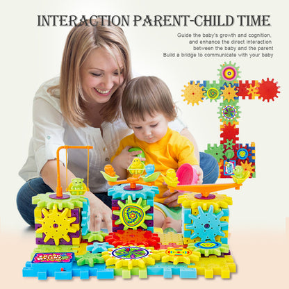Electric Gears 3D Model Building Kit – 82-Piece Plastic Brick Block Set for Kids