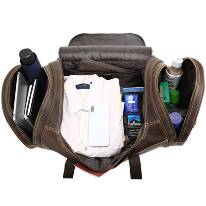 Men's Crazy Horse Leather Travel Bag - Large Capacity European American Retro Gym Bag with Multiple Pockets