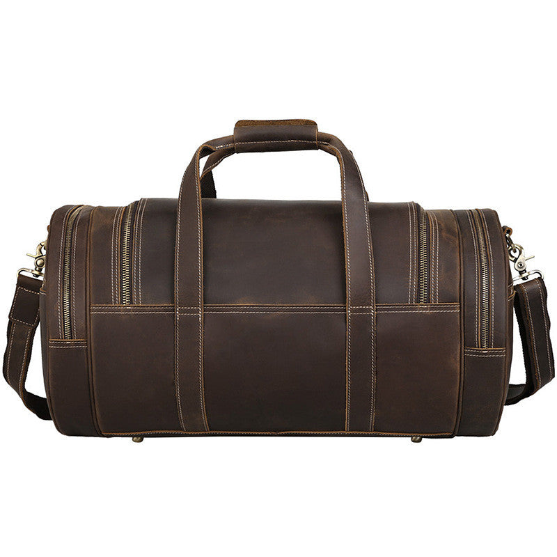 Men's Crazy Horse Leather Travel Bag - Large Capacity European American Retro Gym Bag with Multiple Pockets