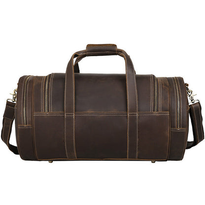 Men's Crazy Horse Leather Travel Bag - Large Capacity European American Retro Gym Bag with Multiple Pockets