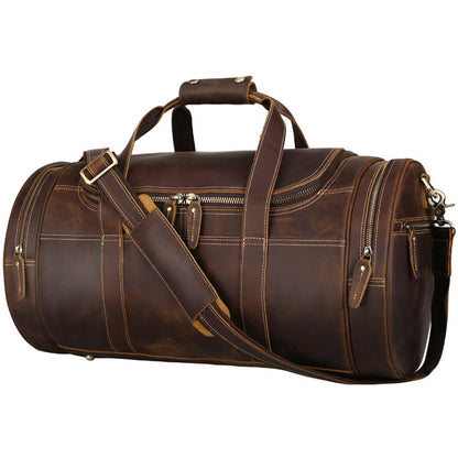 Men's Crazy Horse Leather Travel Bag - Large Capacity European American Retro Gym Bag with Multiple Pockets
