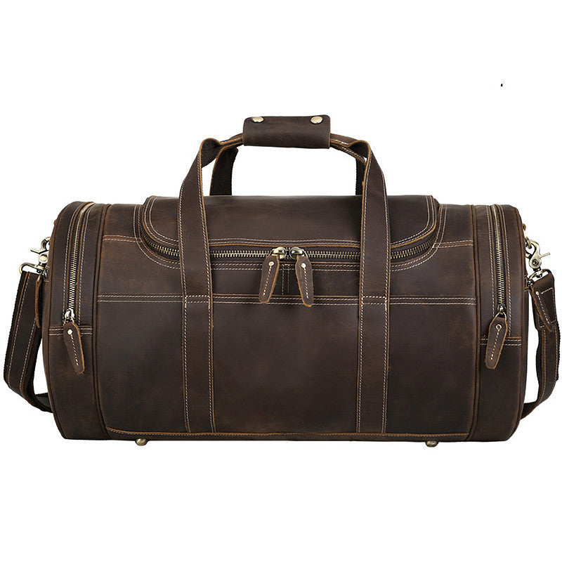 Men's Crazy Horse Leather Travel Bag - Large Capacity European American Retro Gym Bag with Multiple Pockets