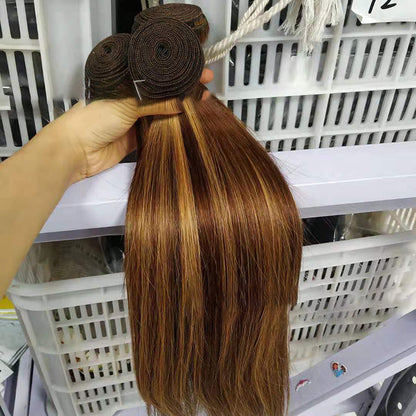Brazilian Human Hair Bundles with Closure - Highlight Straight Hair Weave