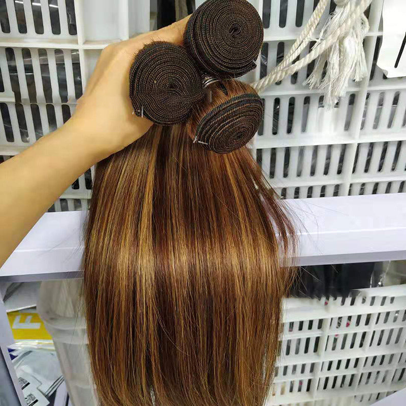 Brazilian Human Hair Bundles with Closure - Highlight Straight Hair Weave