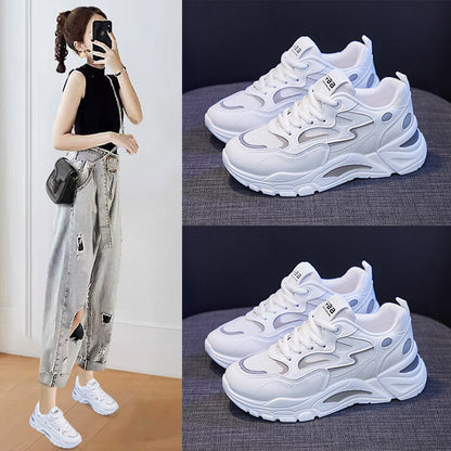 Women's Platform Sneakers | Cross Strap & Lace-Up | Sponge Cake Heel | Korean Style | Sizes 35–40 | White, Blue, Pink