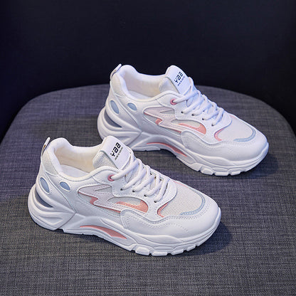 Women's Platform Sneakers | Cross Strap & Lace-Up | Sponge Cake Heel | Korean Style | Sizes 35–40 | White, Blue, Pink