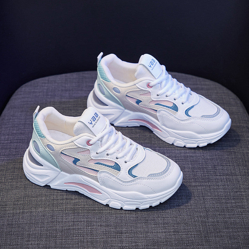 Women's Platform Sneakers | Cross Strap & Lace-Up | Sponge Cake Heel | Korean Style | Sizes 35–40 | White, Blue, Pink