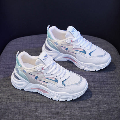 Women's Platform Sneakers | Cross Strap & Lace-Up | Sponge Cake Heel | Korean Style | Sizes 35–40 | White, Blue, Pink