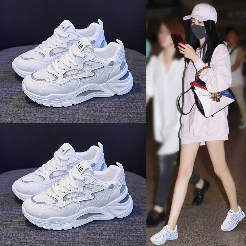 Women's Platform Sneakers | Cross Strap & Lace-Up | Sponge Cake Heel | Korean Style | Sizes 35–40 | White, Blue, Pink