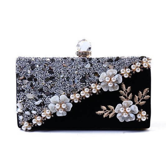 Vintage Flocking Diamond Dinner Bag - Three-Dimensional Flower Pattern Evening Clutch