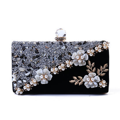 Vintage Flocking Diamond Dinner Bag - Three-Dimensional Flower Pattern Evening Clutch
