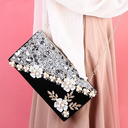 Vintage Flocking Diamond Dinner Bag - Three-Dimensional Flower Pattern Evening Clutch